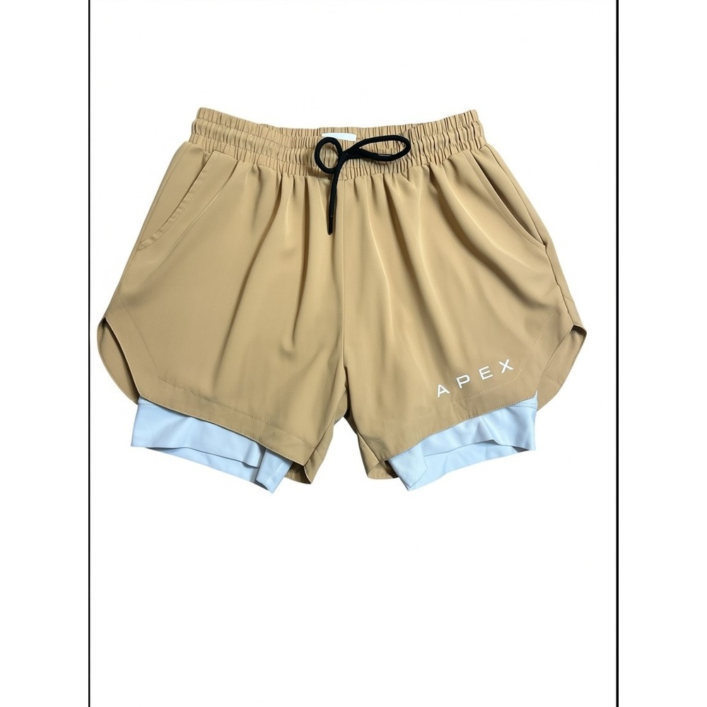 APEX ApexLite 3.0 Training‎ Shorts Mens Large Tan Beige 2-in-1 Compression Liner